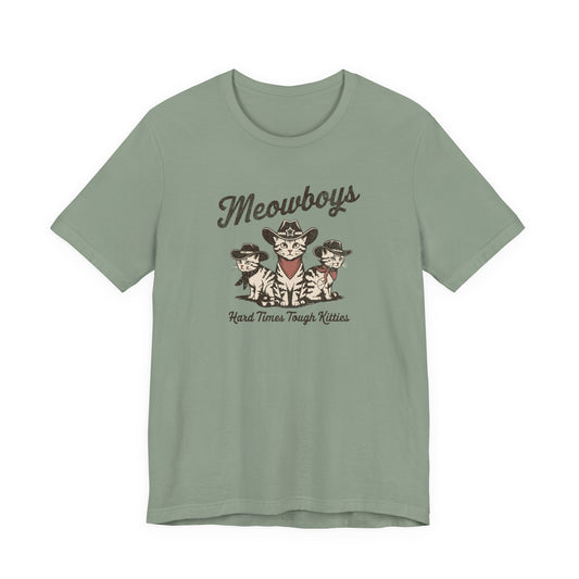 Meowboys: Hard Times Tough Kitties - Unisex Bella Canvas 3001 Cat Lover's Tee in 5 Fall Colors