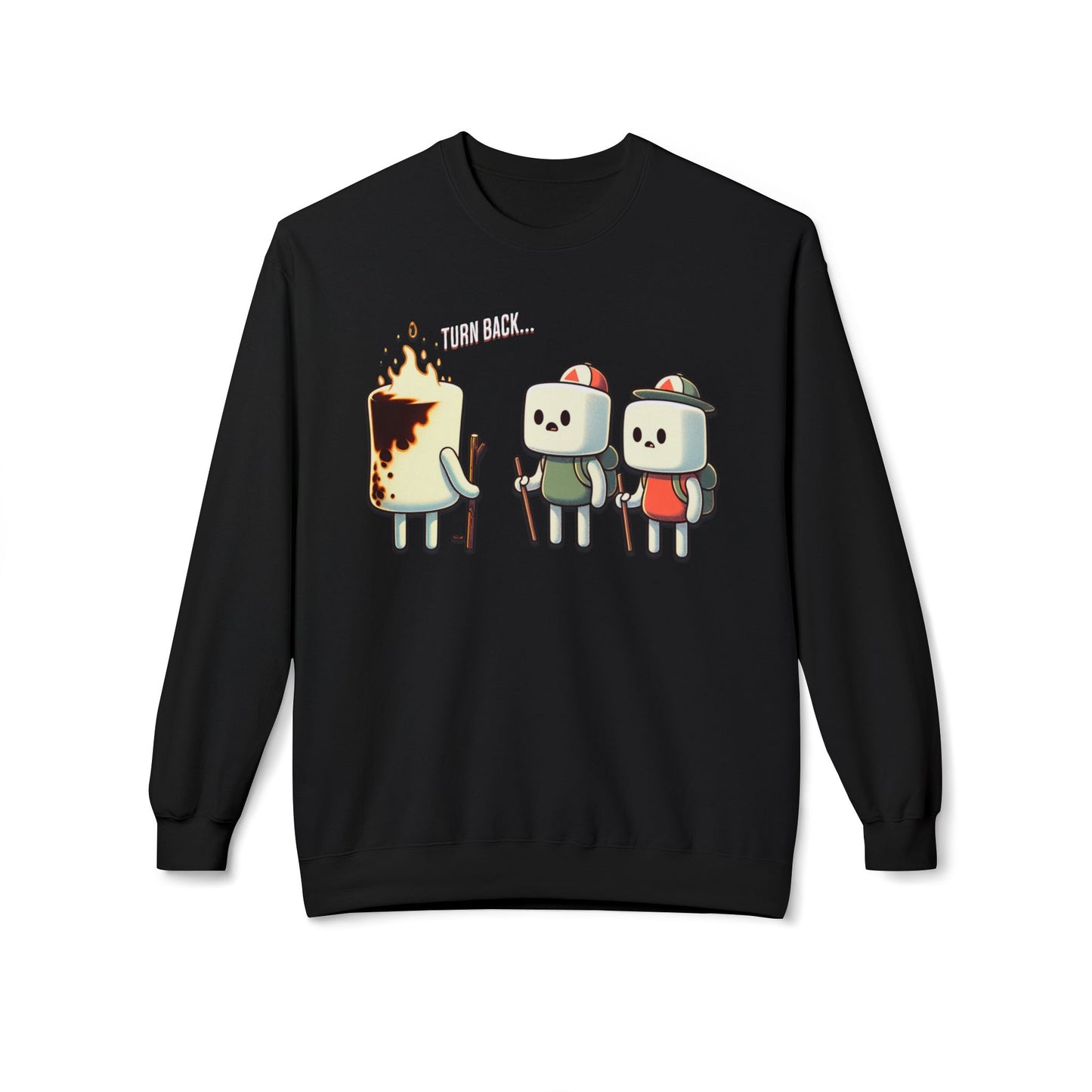 Funny Camping Unisex Sweatshirt - Marshmallow Man in Distress Design for S'mores Lovers Midweight Softstyle Fleece Crewneck
