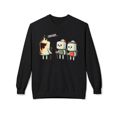 Funny Camping Unisex Sweatshirt - Marshmallow Man in Distress Design for S'mores Lovers Midweight Softstyle Fleece Crewneck