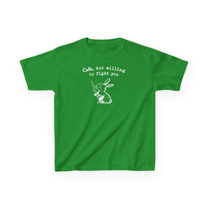 Kids Adorable Bunny with Attitude: Cute but Willing to Fight You Kids Cotton™ Tee in 7 Colors
