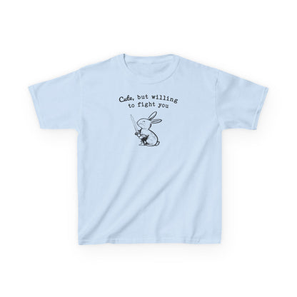 Kids Adorable Bunny with Attitude: Cute but Willing to Fight You Kids Cotton™ Tee in 7 Colors