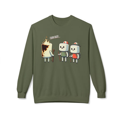 Funny Camping Unisex Sweatshirt - Marshmallow Man in Distress Design for S'mores Lovers Midweight Softstyle Fleece Crewneck