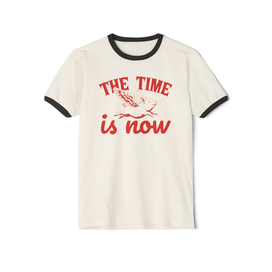 Vintage 'The Time is Now' Flying Pig Ringer T-Shirt - Limited Edition Colors