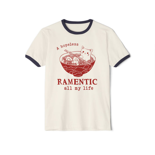 A hopeless Ramentic Cat T-Shirt - Unisex Cotton Ringer Tee
