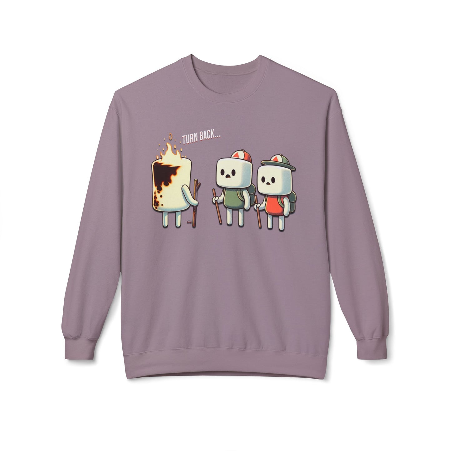 Funny Camping Unisex Sweatshirt - Marshmallow Man in Distress Design for S'mores Lovers Midweight Softstyle Fleece Crewneck