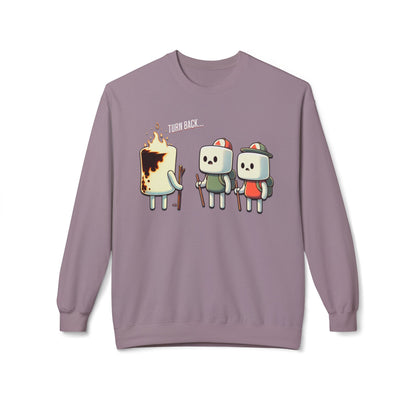 Funny Camping Unisex Sweatshirt - Marshmallow Man in Distress Design for S'mores Lovers Midweight Softstyle Fleece Crewneck
