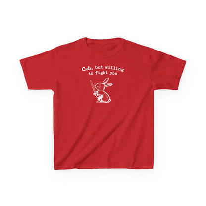Kids Adorable Bunny with Attitude: Cute but Willing to Fight You Kids Cotton™ Tee in 7 Colors