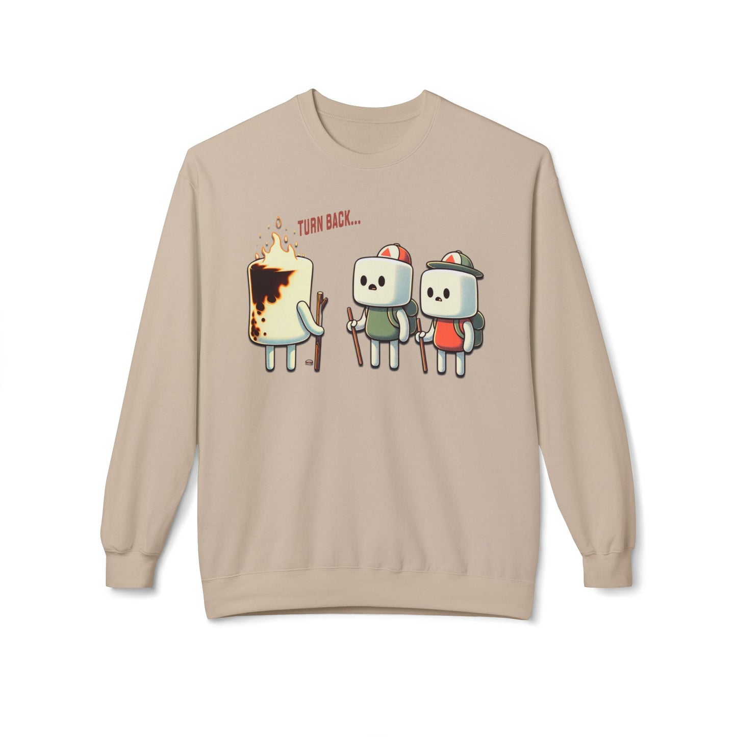 Funny Camping Unisex Sweatshirt - Marshmallow Man in Distress Design for S'mores Lovers Midweight Softstyle Fleece Crewneck