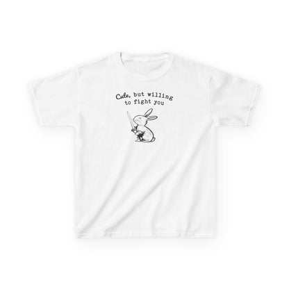 Kids Adorable Bunny with Attitude: Cute but Willing to Fight You Kids Cotton™ Tee in 7 Colors