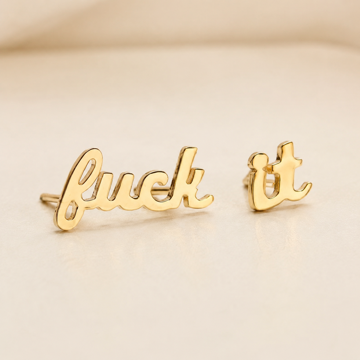 Fuck It Script Stud Earrings Gold & Silver with Black Velvet Gift Bag