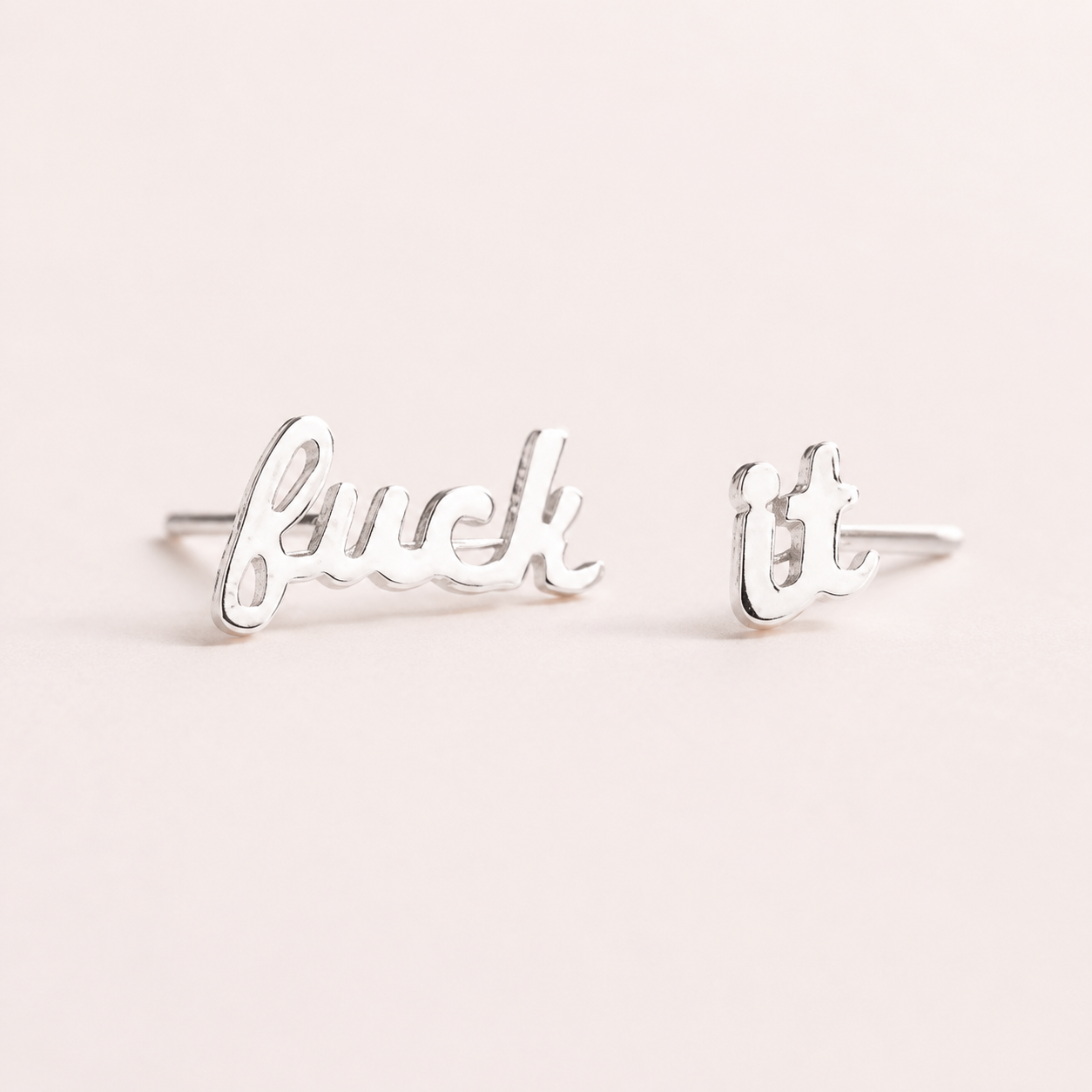 Fuck It Script Stud Earrings Gold & Silver with Black Velvet Gift Bag