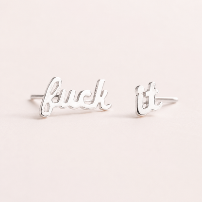Fuck It Script Stud Earrings Gold & Silver with Black Velvet Gift Bag