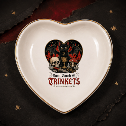 Don’t Touch My Trinkets Gothic Black Cat Heart Dish