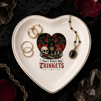 Don’t Touch My Trinkets Gothic Black Cat Heart Dish