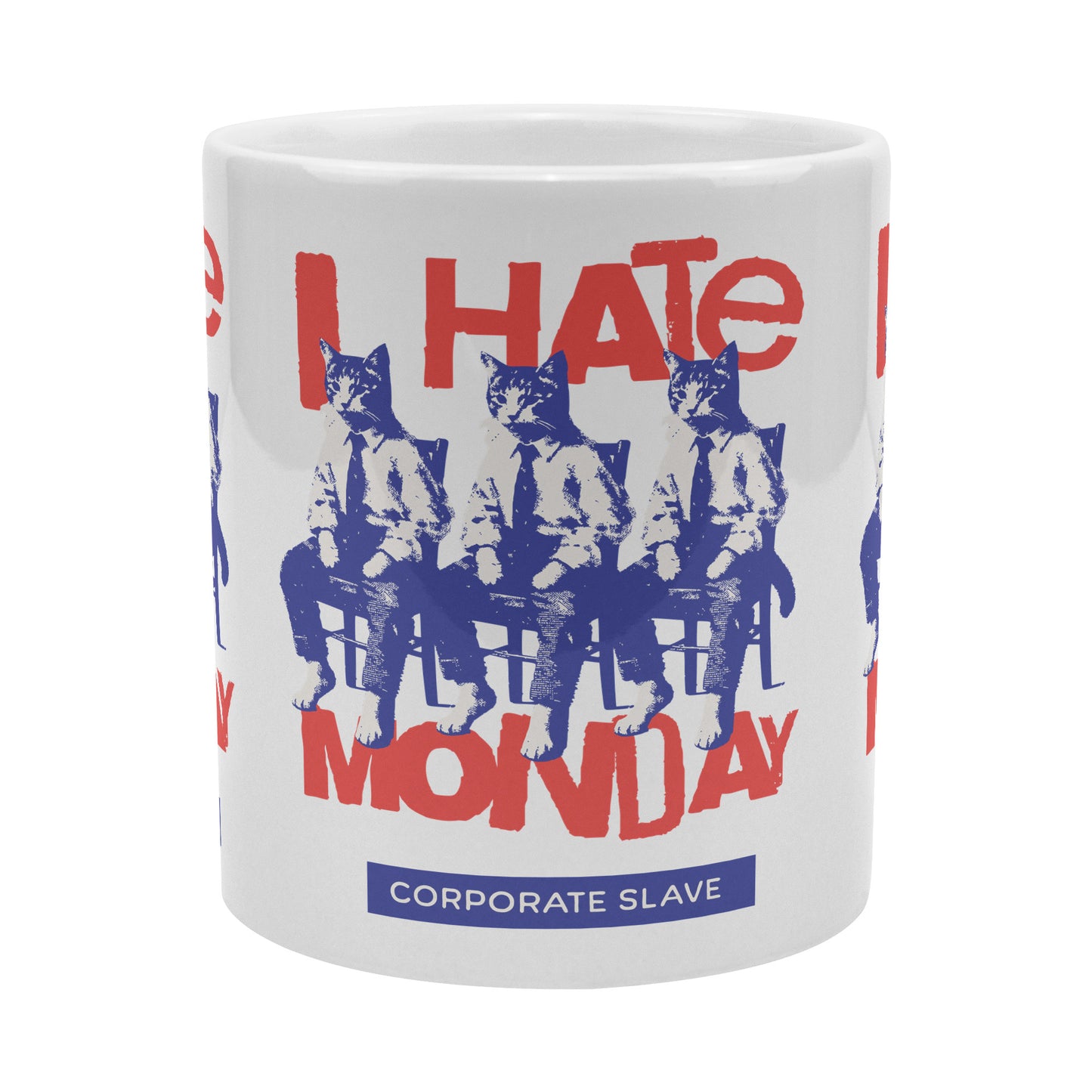 I Hate Monday 20 oz White Ceramic Mug - Humorous Cat Design