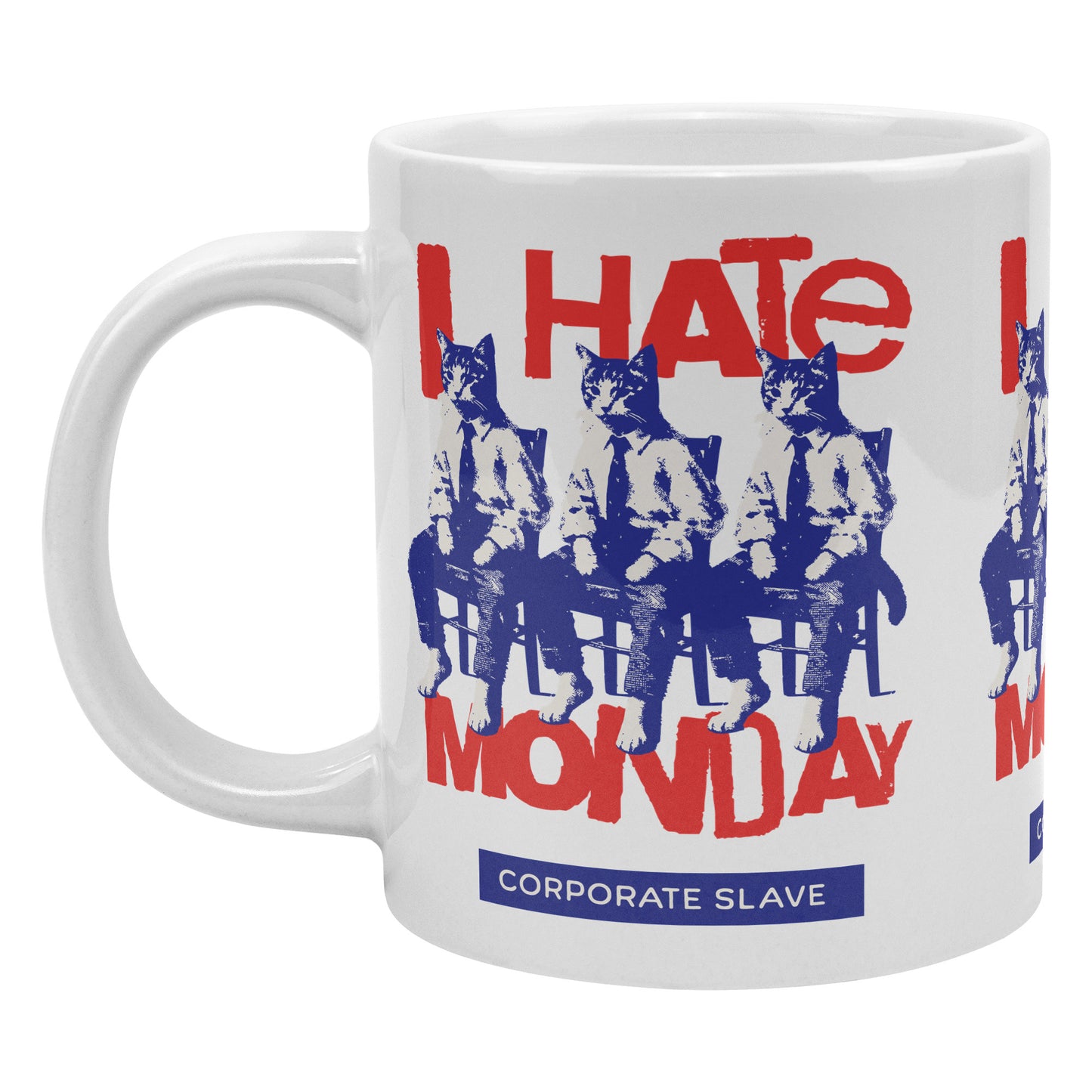 I Hate Monday 20 oz White Ceramic Mug - Humorous Cat Design