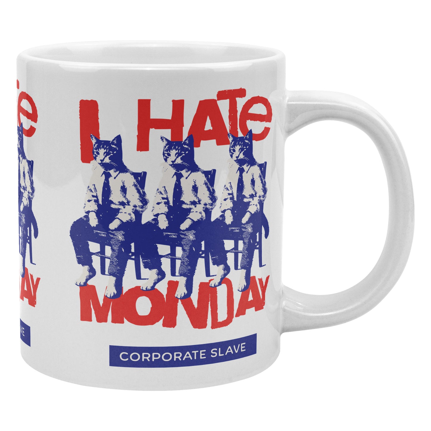 I Hate Monday 20 oz White Ceramic Mug - Humorous Cat Design