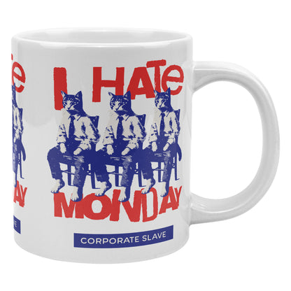 I Hate Monday 20 oz White Ceramic Mug - Humorous Cat Design