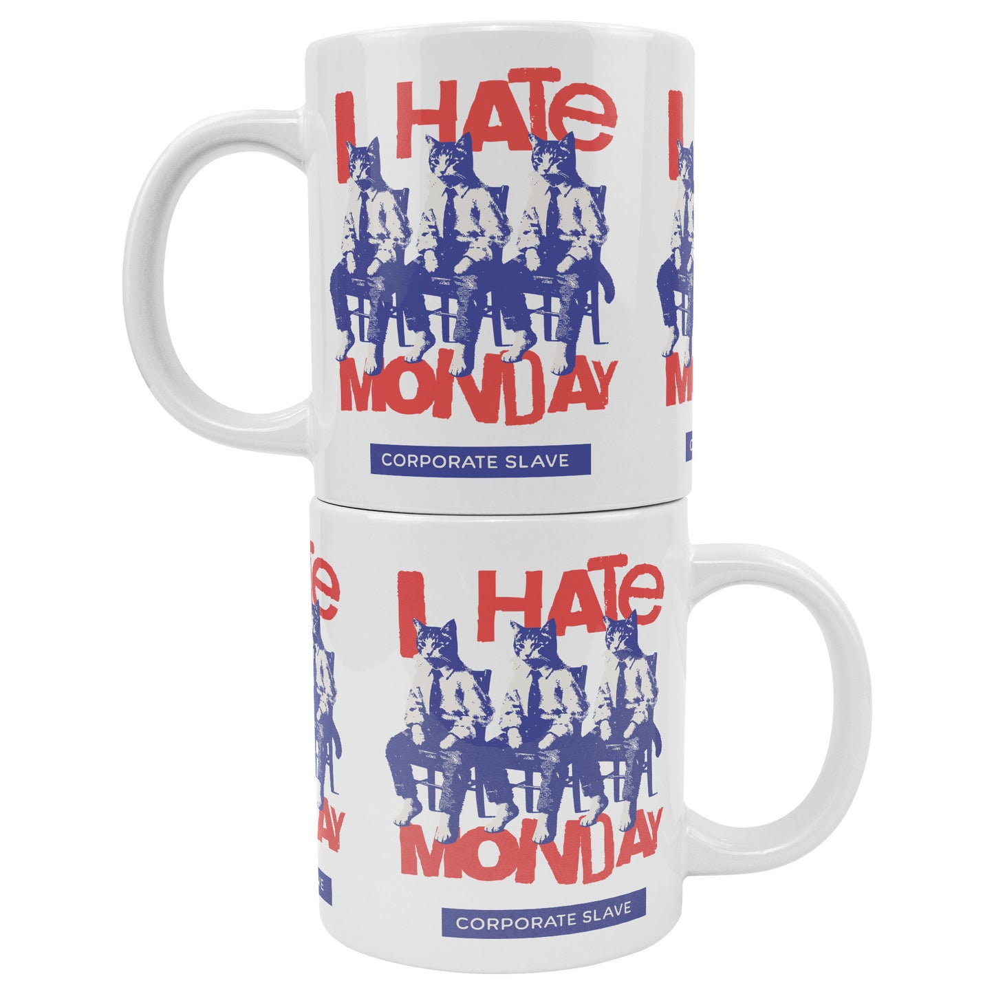 I Hate Monday 20 oz White Ceramic Mug - Humorous Cat Design