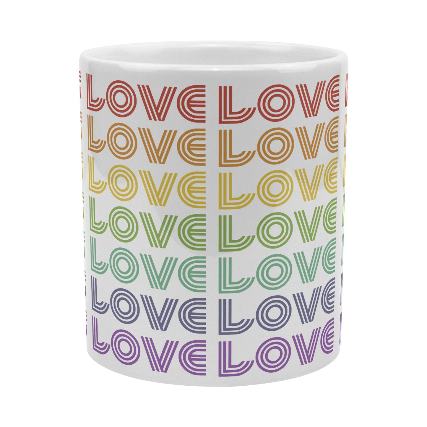 20 oz White Ceramic Mug - LOVE IS LOVE Retro Pride Colors