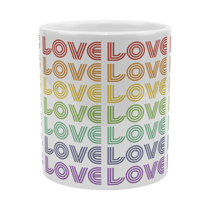 20 oz White Ceramic Mug - LOVE IS LOVE Retro Pride Colors