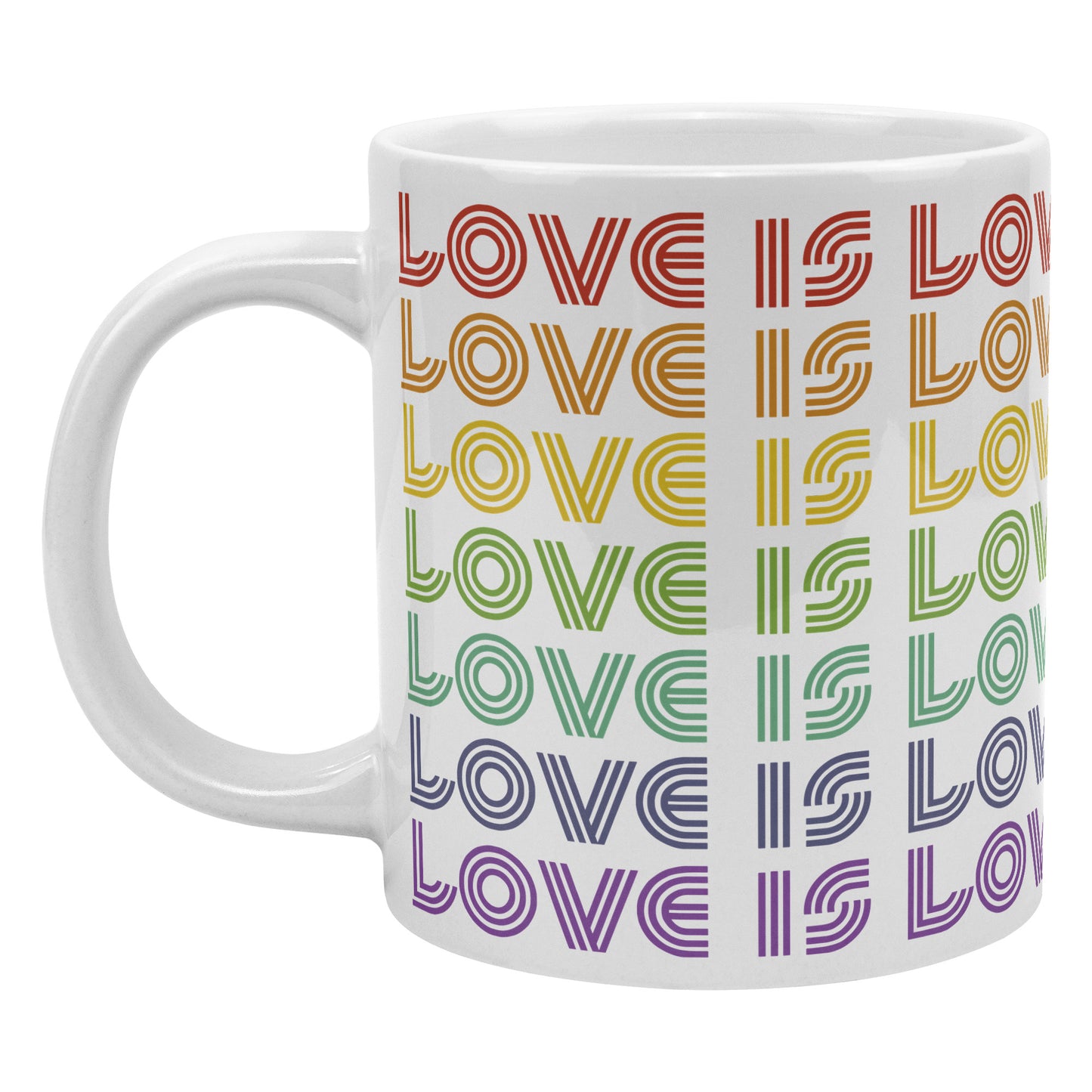 20 oz White Ceramic Mug - LOVE IS LOVE Retro Pride Colors