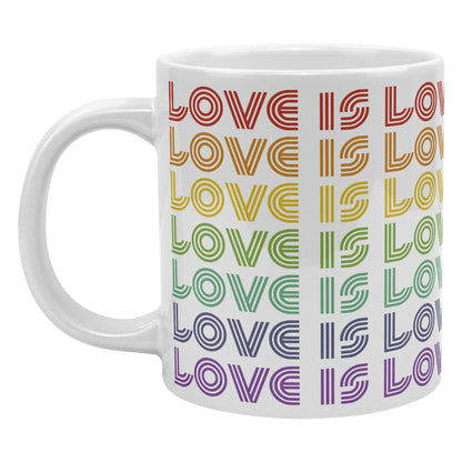 20 oz White Ceramic Mug - LOVE IS LOVE Retro Pride Colors