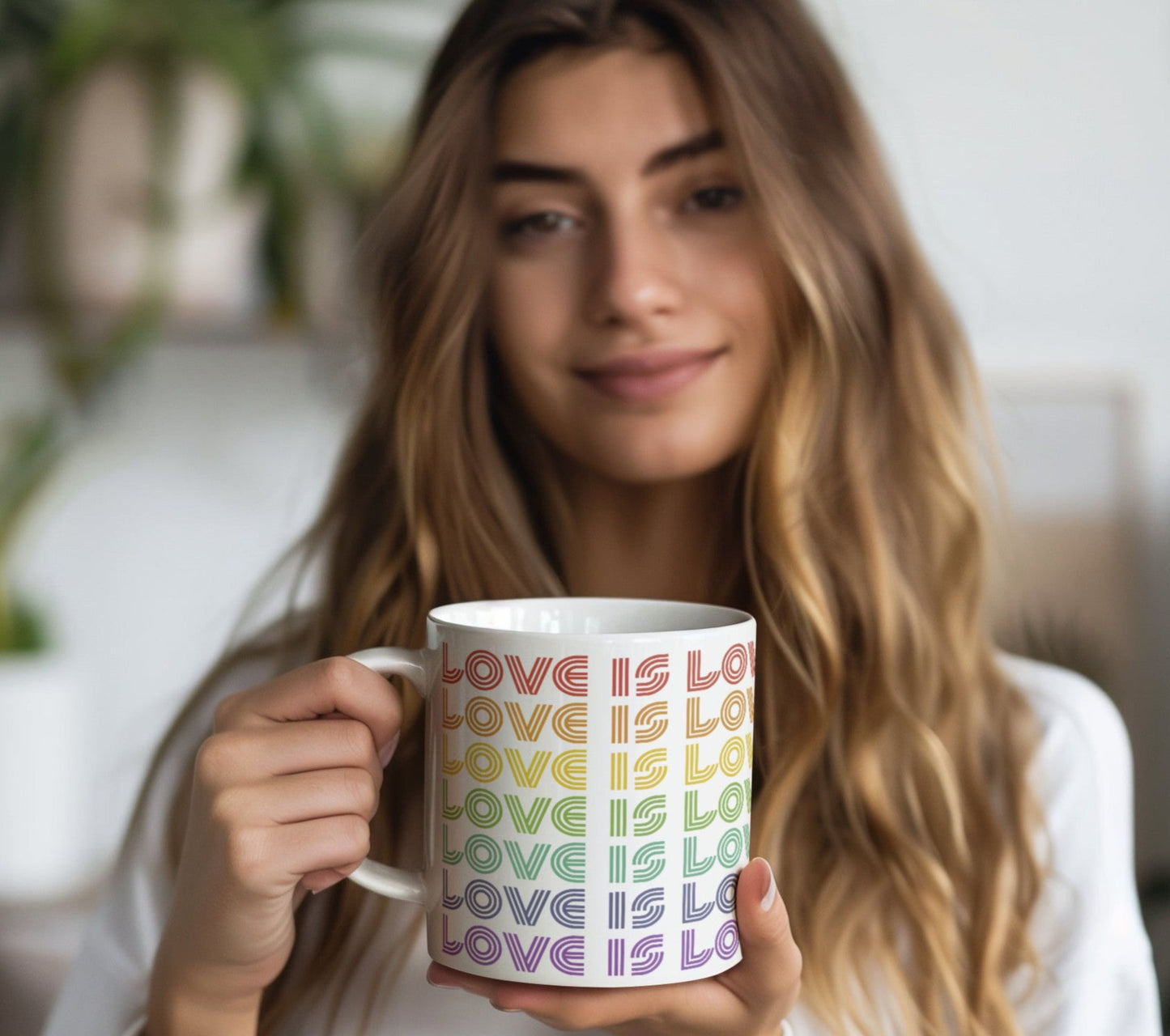 20 oz White Ceramic Mug - LOVE IS LOVE Retro Pride Colors