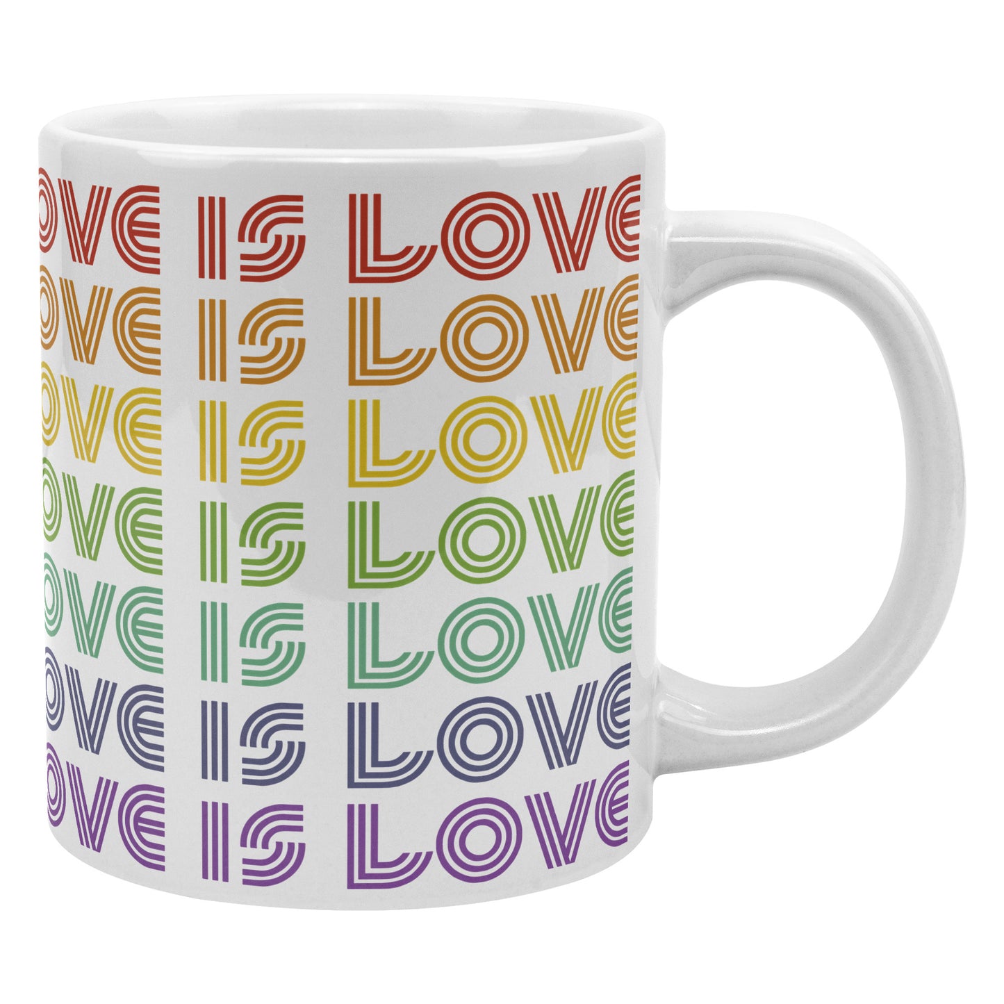 20 oz White Ceramic Mug - LOVE IS LOVE Retro Pride Colors