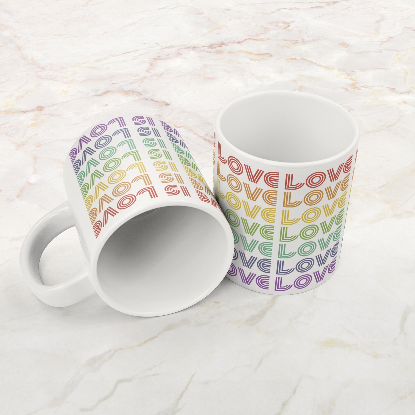 20 oz White Ceramic Mug - LOVE IS LOVE Retro Pride Colors