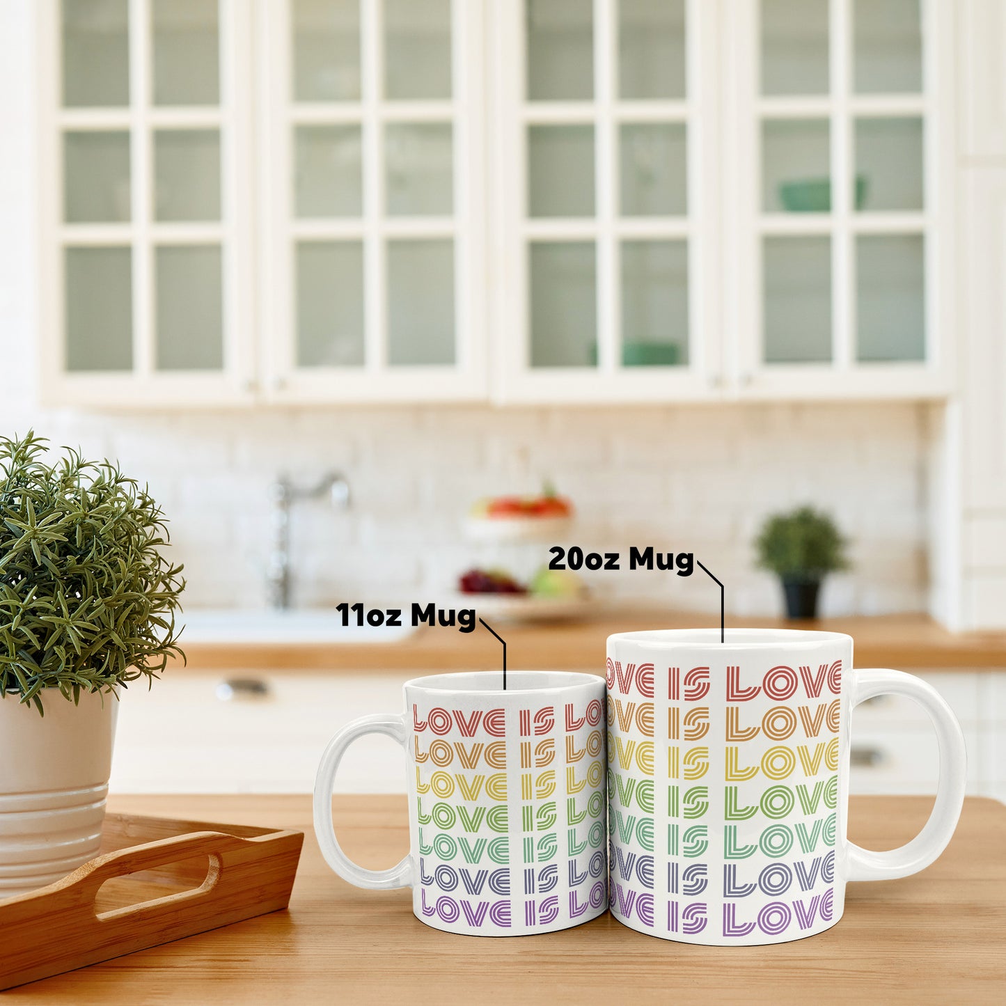 20 oz White Ceramic Mug - LOVE IS LOVE Retro Pride Colors