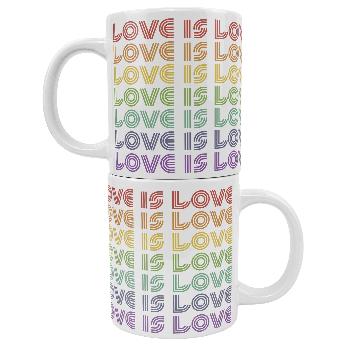 20 oz White Ceramic Mug - LOVE IS LOVE Retro Pride Colors