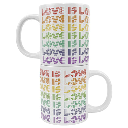 20 oz White Ceramic Mug - LOVE IS LOVE Retro Pride Colors