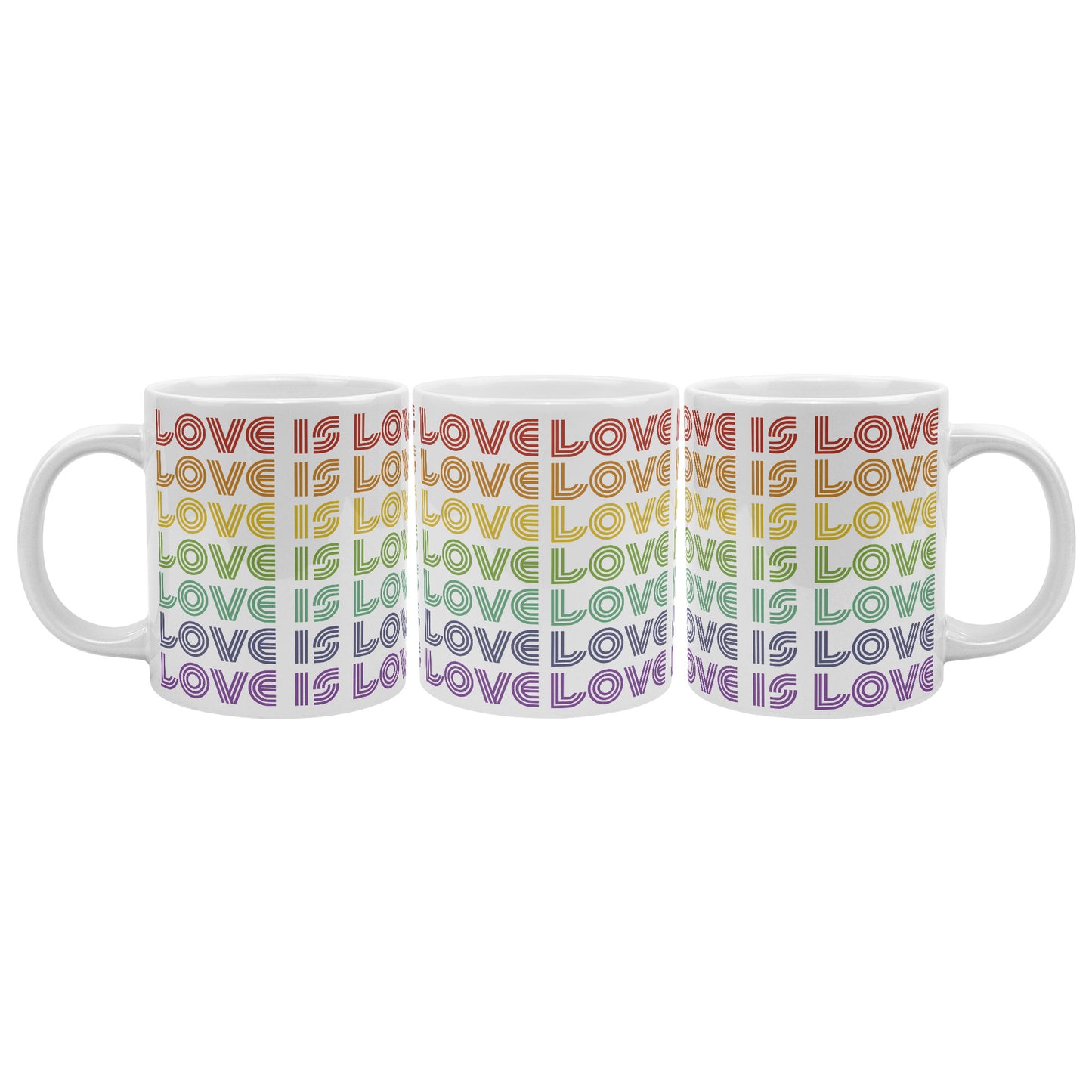 20 oz White Ceramic Mug - LOVE IS LOVE Retro Pride Colors