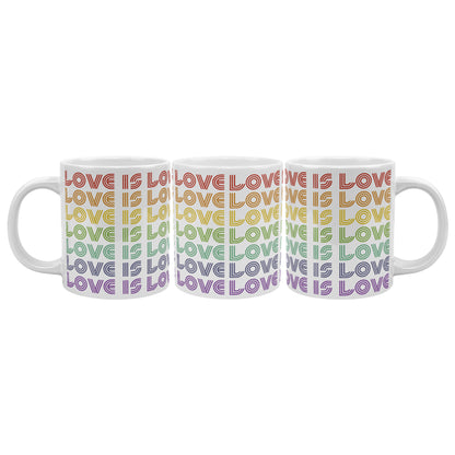 20 oz White Ceramic Mug - LOVE IS LOVE Retro Pride Colors