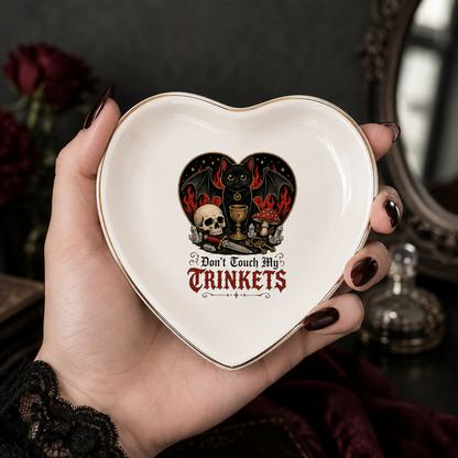 Don’t Touch My Trinkets Gothic Black Cat Heart Dish
