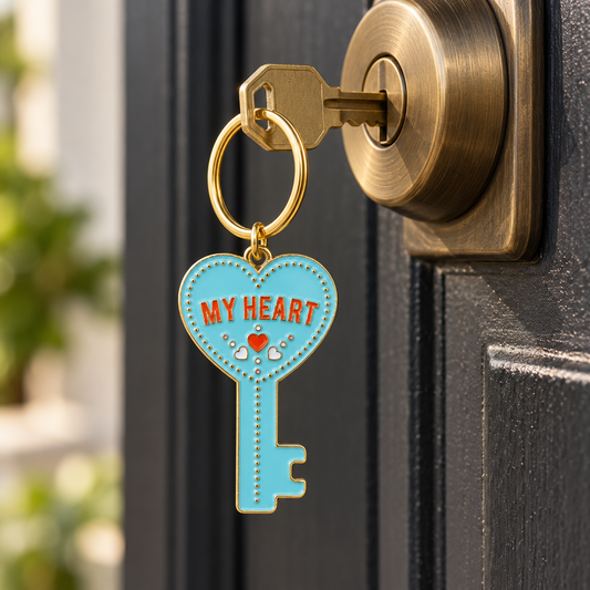 My Heart Key Enamel Keychain | Blue Heart Keychain