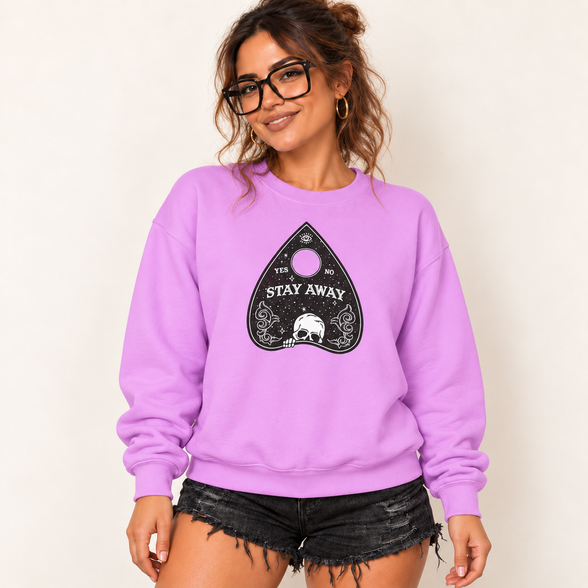 Stay Away Ouija Planchette Comfort Colors Lightweight Unisex Sweatshirt - Perfect for Cool Fall Nights
