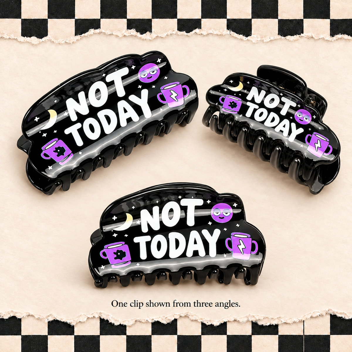 Funny Double-Sided Claw Hair Clips | NOPE, NOT TODAY & HOT MESS | Gift Packaging Included