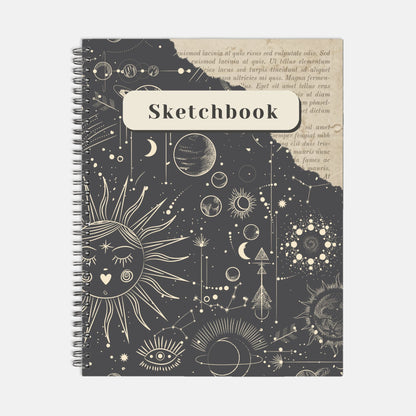 Celestial Stars Moons Sketchbook Hardcover Spiral 8.5 x 11