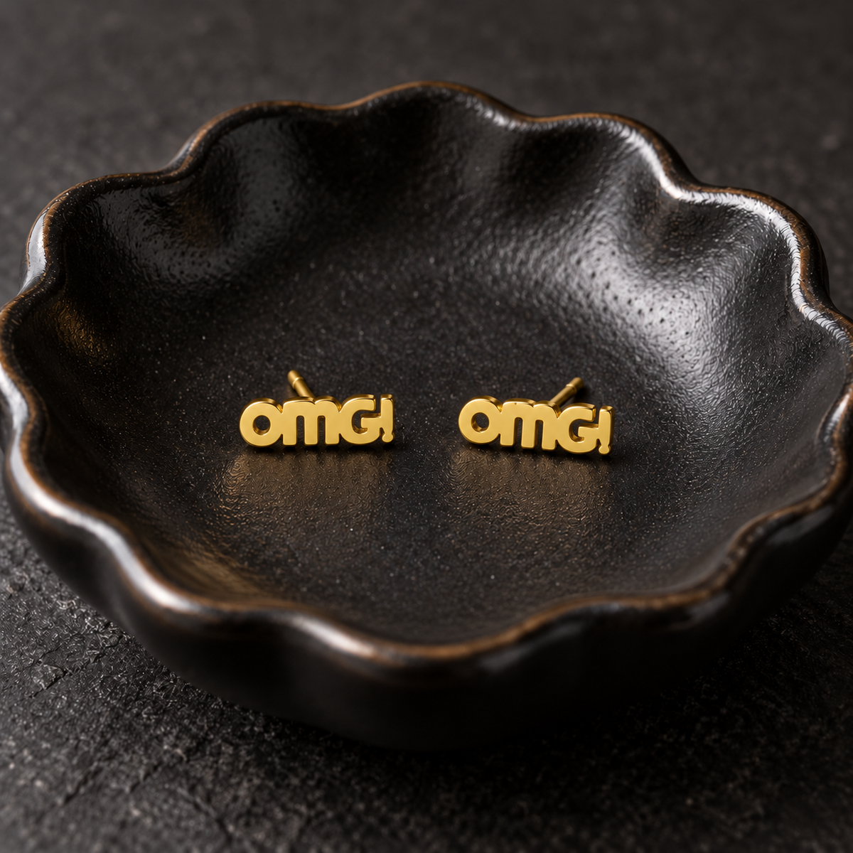 OMG Stud Earrings in Gold or Silver | Gift Packaging Included