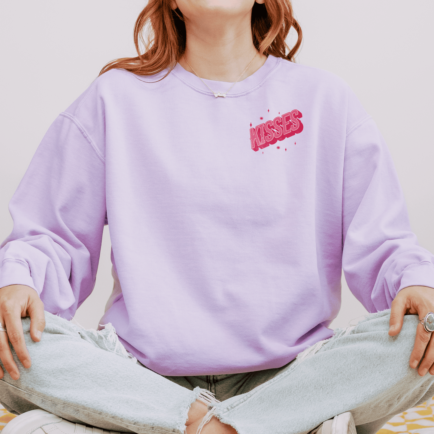 Valentines Kisses Vintage Design Available in Pastel Muted Colors Unisex Garment-Dyed Sweatshirt