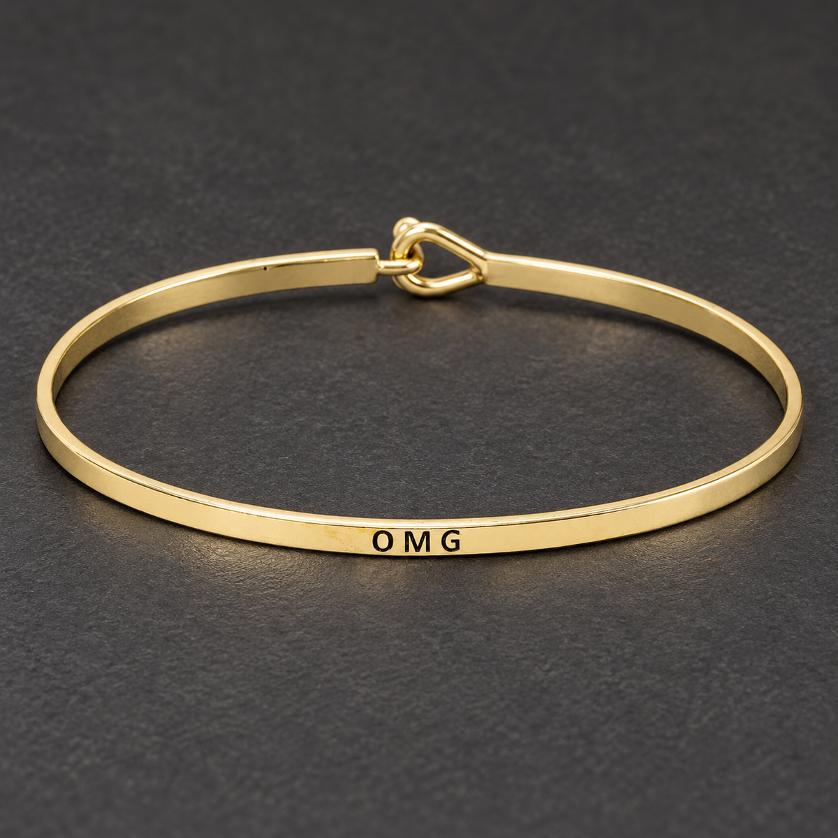 Gold Tone Engraved Thin Stackable Bangle Bracelet, OMG LOL IDK, Gift Packaging Included