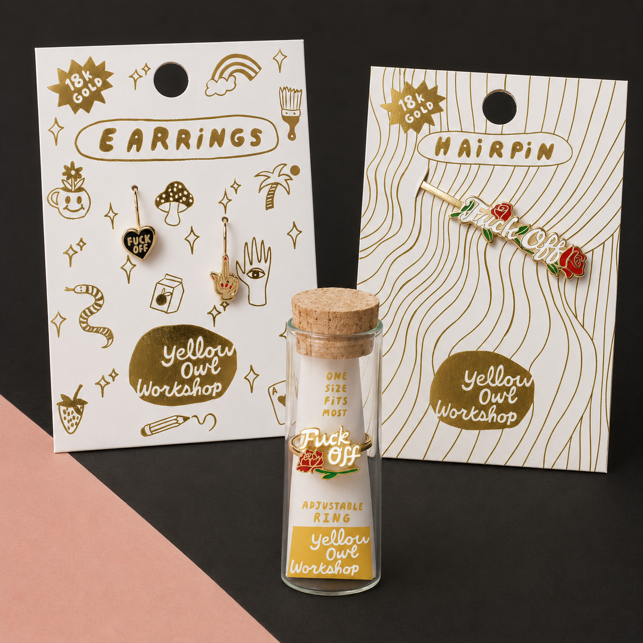 Rose Fuck Off in Style Collection | Ring, Hairpin & Earrings | Gift Packaging Included