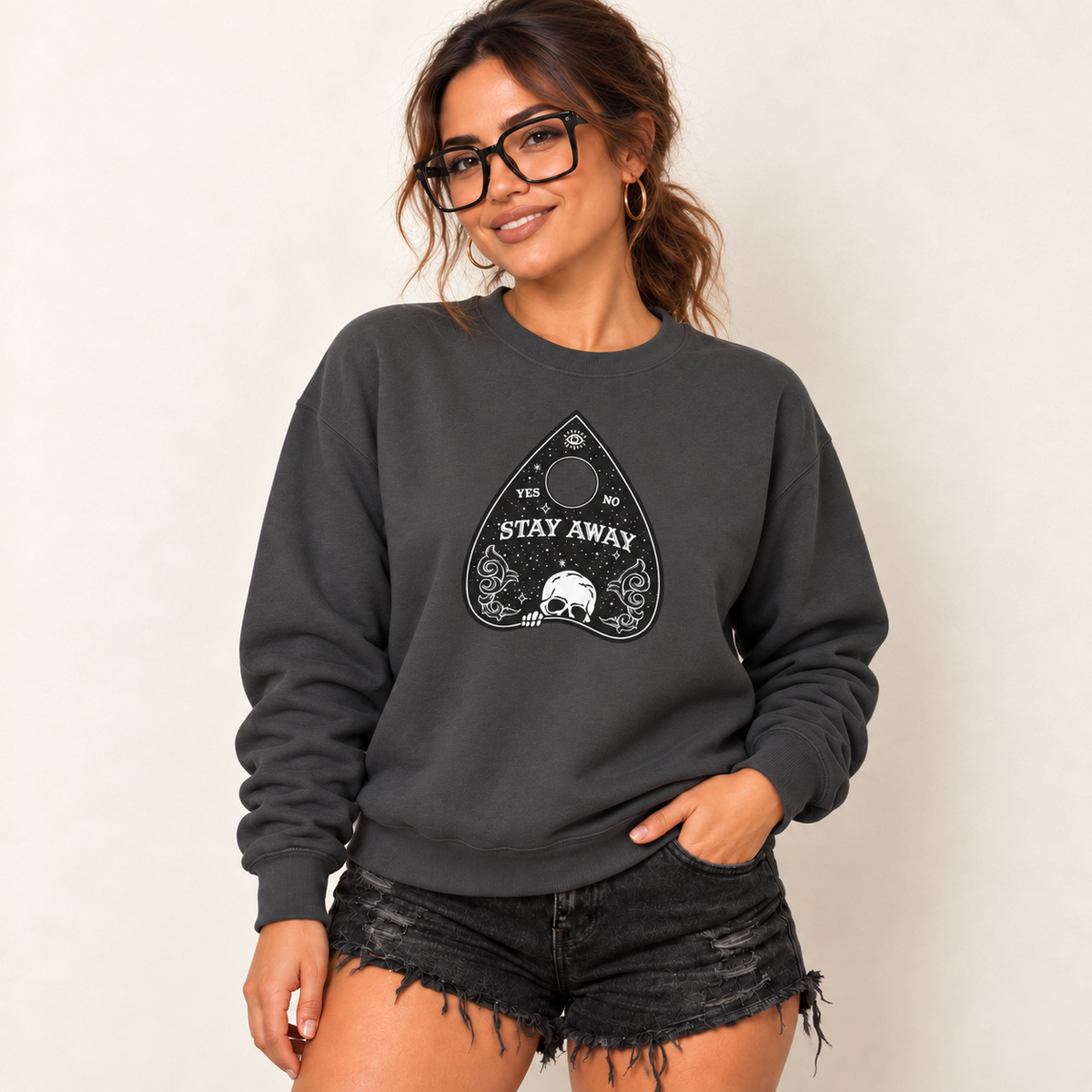 Stay Away Ouija Planchette Comfort Colors Lightweight Unisex Sweatshirt - Perfect for Cool Fall Nights