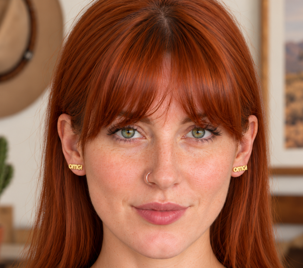 OMG Stud Earrings in Gold or Silver | Gift Packaging Included