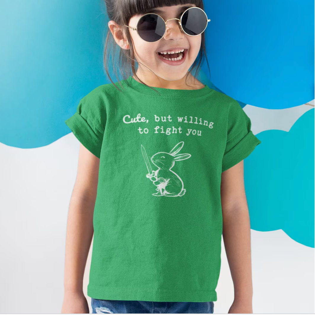 Kids Adorable Bunny with Attitude: Cute but Willing to Fight You Kids Cotton™ Tee in 7 Colors