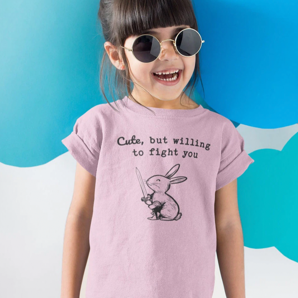 Kids Adorable Bunny with Attitude: Cute but Willing to Fight You Kids Cotton™ Tee in 7 Colors