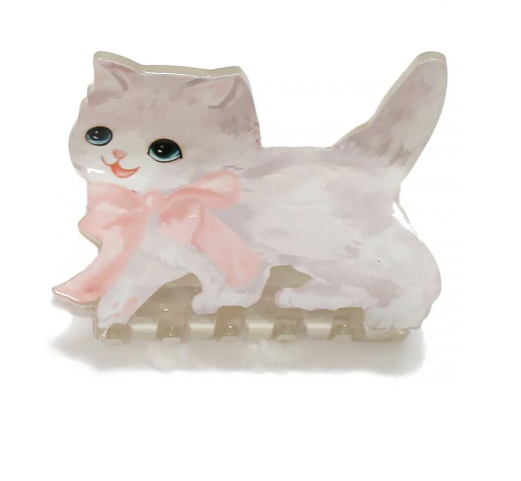 Pre-Packaged Adorable White Cat Hair Claw Clip | 3.5" Cute 3D Kitten