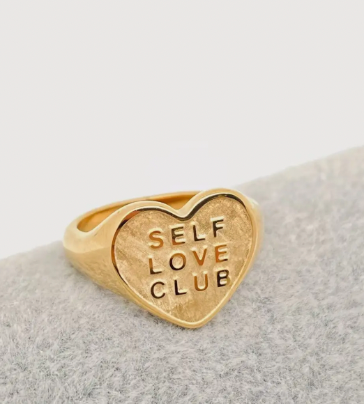 Self Love Club Statement Ring – 18K Gold Plated Heart Size 8 Only Stainless Steel
